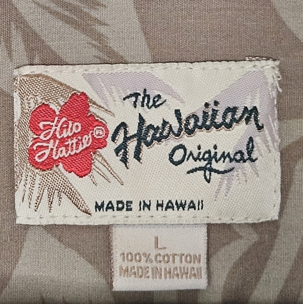 Hilo Hatties Original Hawaiian Shirt Brown Burgundy Palm Trees Sz L - Picture 4 of 6
